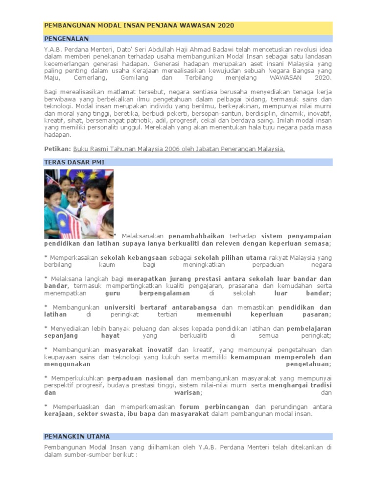 Pembangunan Modal Insan Penjana Wawasan 2020 Pdf