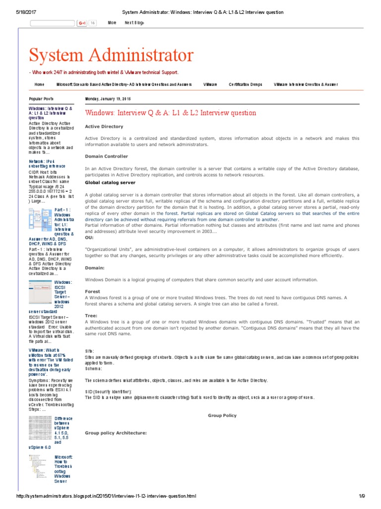 Windows Admin Interview Prep | PDF | Active Directory | Domain Name System