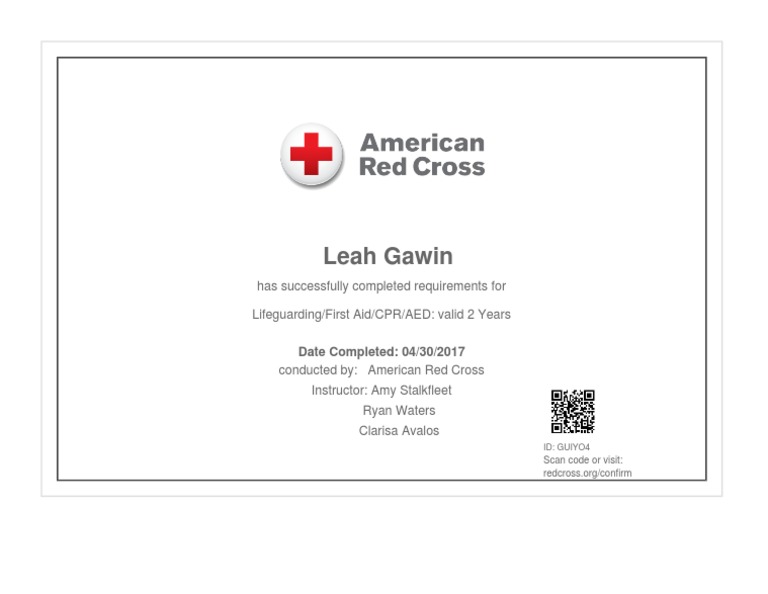 Lifeguard Certification Confirmation | PDF