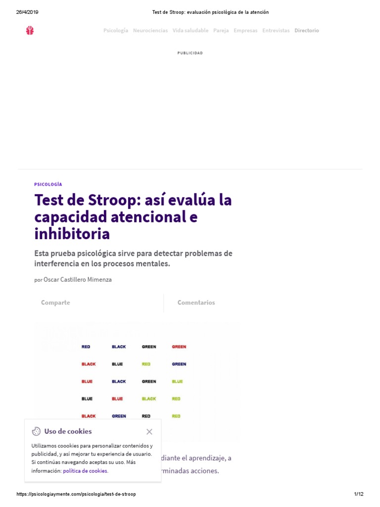 Test de Stroop - Evaluación Psicológica de La Atención | PDF | Cookie ...