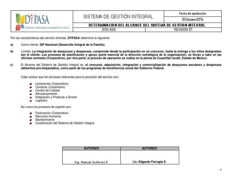 Doc Asg Determinación Del Alcance Del Sgi Rev 01 Pdf