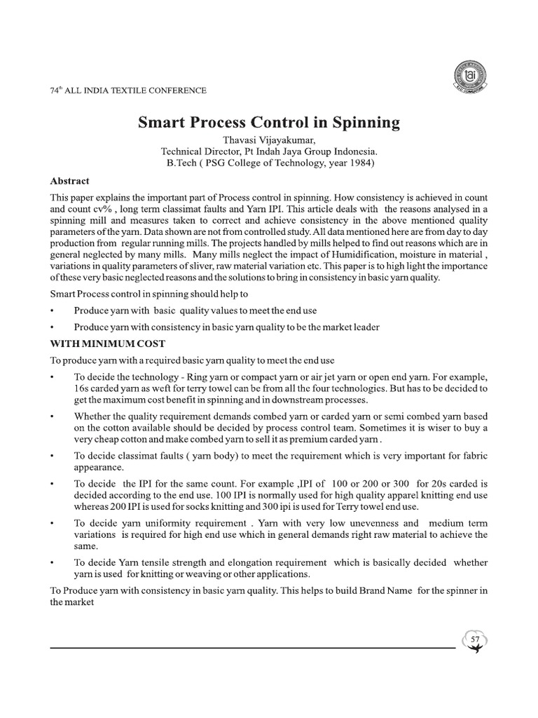 Process Controll in Spinning | PDF