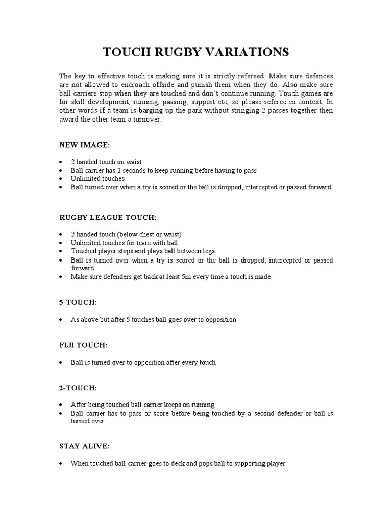 Touch Rugby Variations PDF Defender (Association Football) Sport Variants