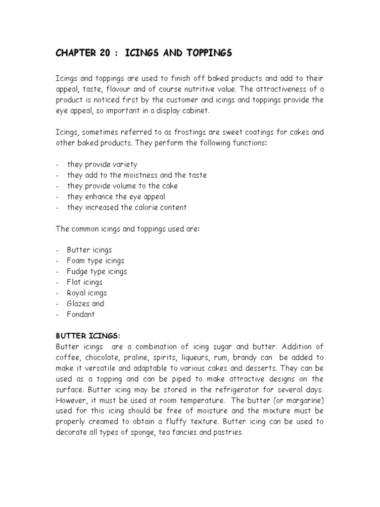 Icings & Toppings Guide | PDF | Icing (Food) | Cakes