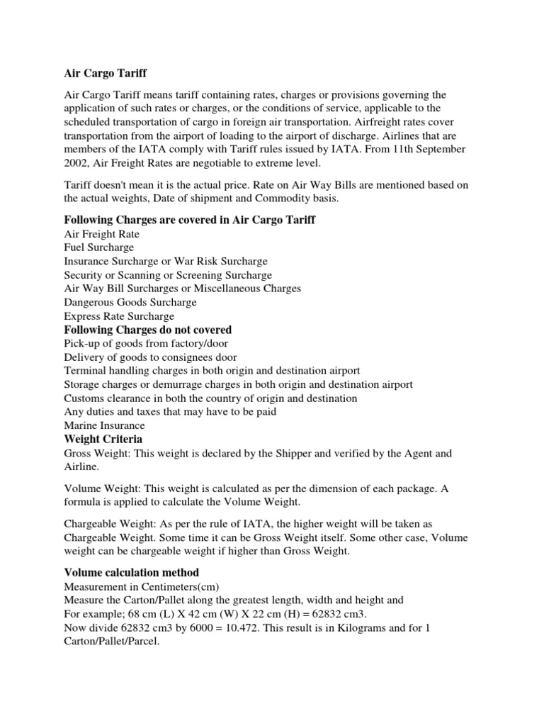 Air Cargo Tariff | PDF | Cargo | Services (Economics)