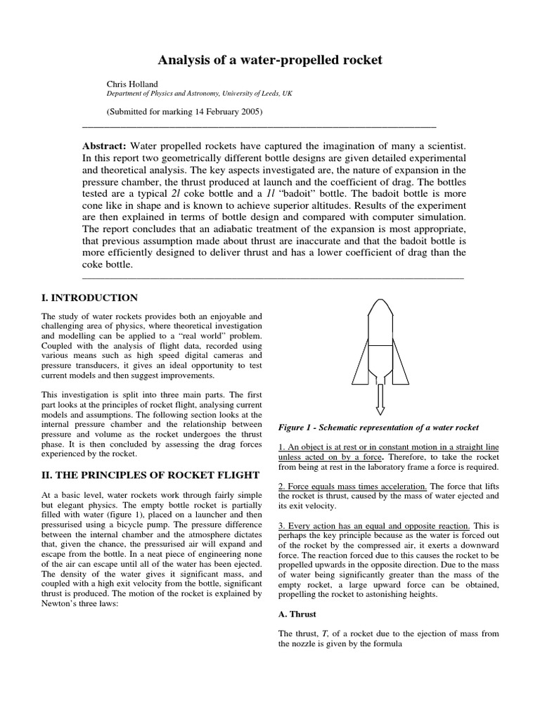 Analysis of A Water-Propelled Rocket | PDF | Rocket | Force