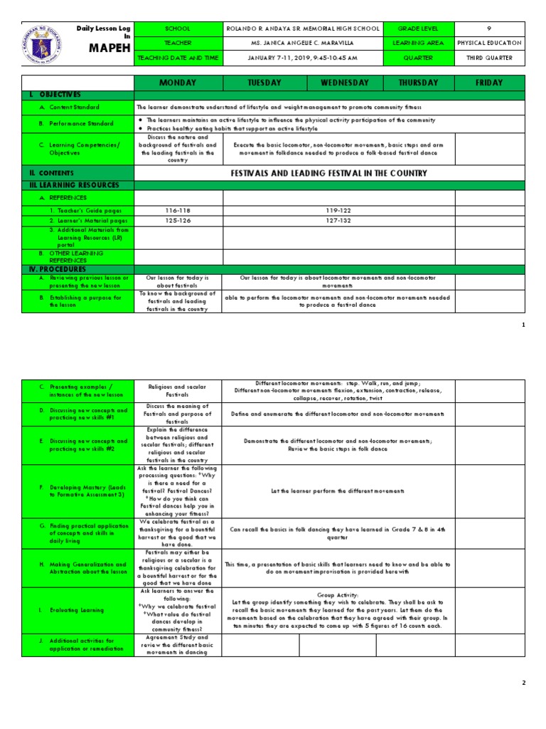 Dll Grade 4 Epp Home Economics 4th Quarter