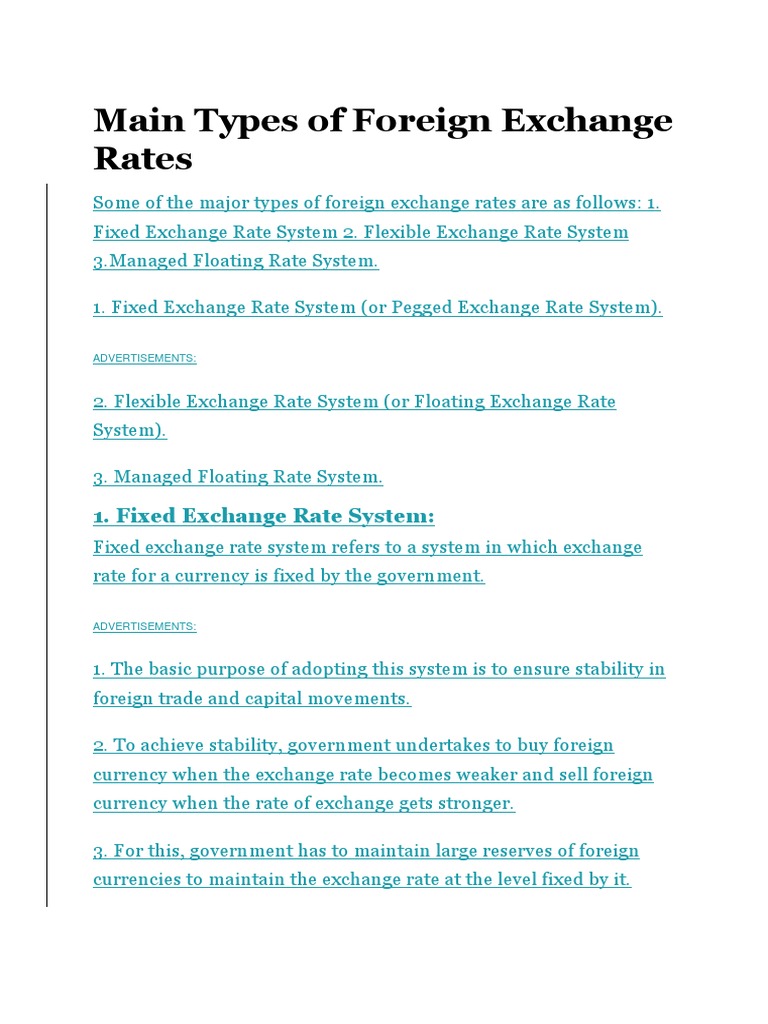 Main Types of Foreign Exchange Rates | PDF | Fixed Exchange Rate System