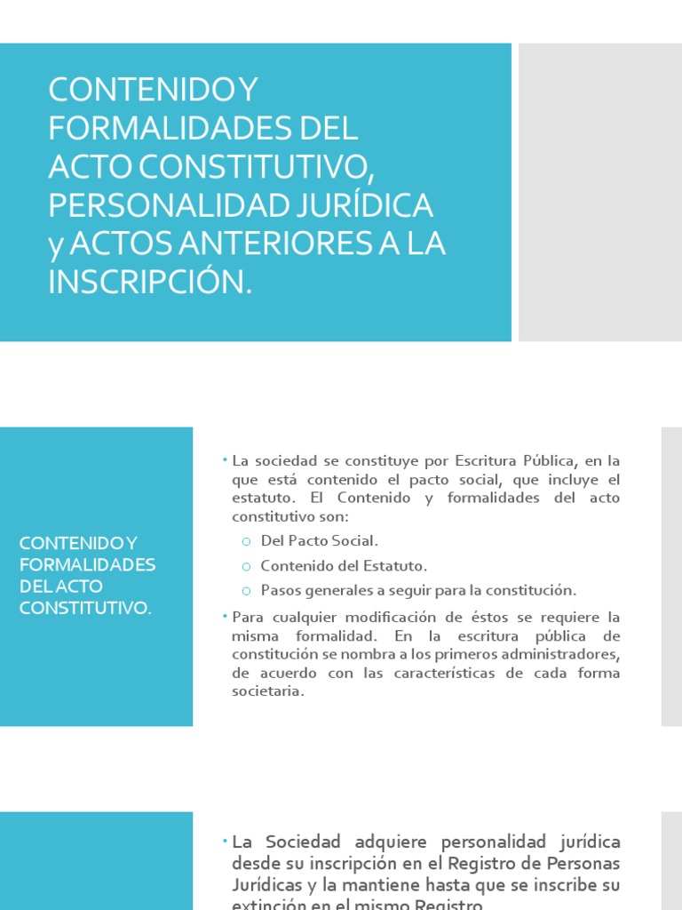 Contenido y Formalidades Del Acto Constitutivo, Personalidad | PDF