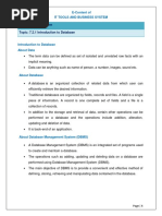 Chapter: 7.2 Database Topic: 7.2.1 Introduction To Database: E-Content of It Tools and Business System