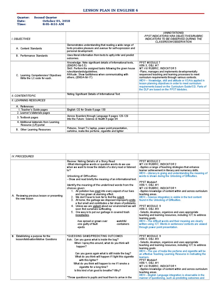 Cot Dlp English 6 q2Informational Text Curriculum Educational