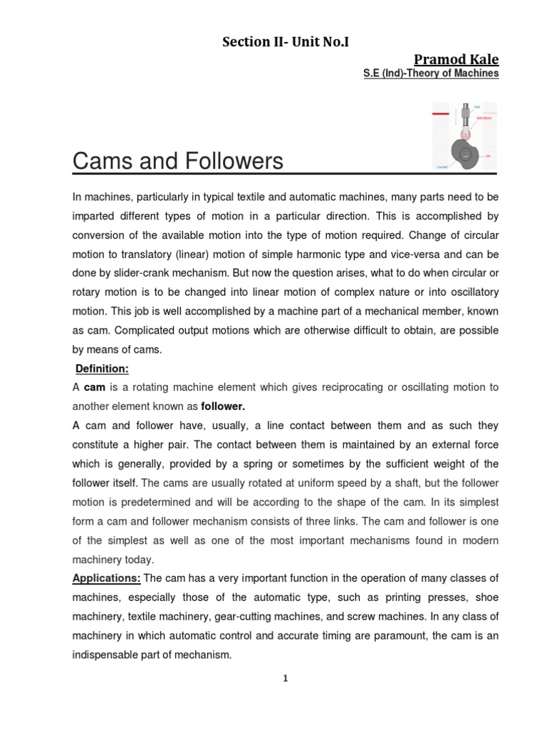 Cam and Follower Notes 2018 PDF PDF Acceleration Velocity