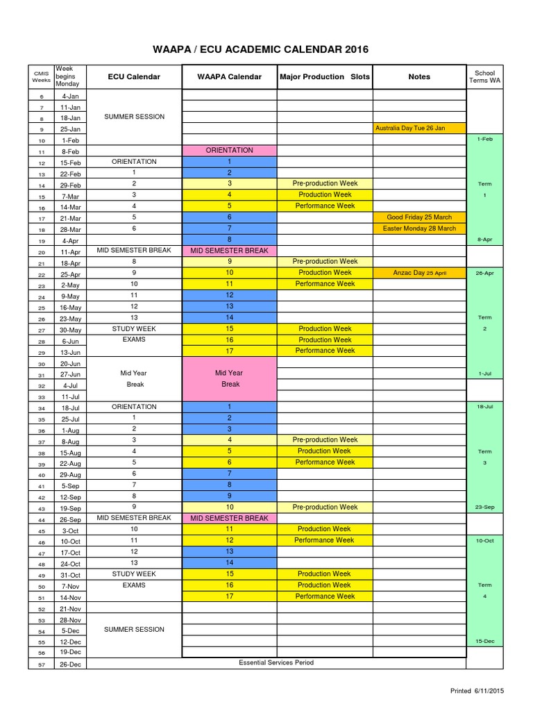 WAAPA Academic Calendar | PDF | Academic Term | Holidays