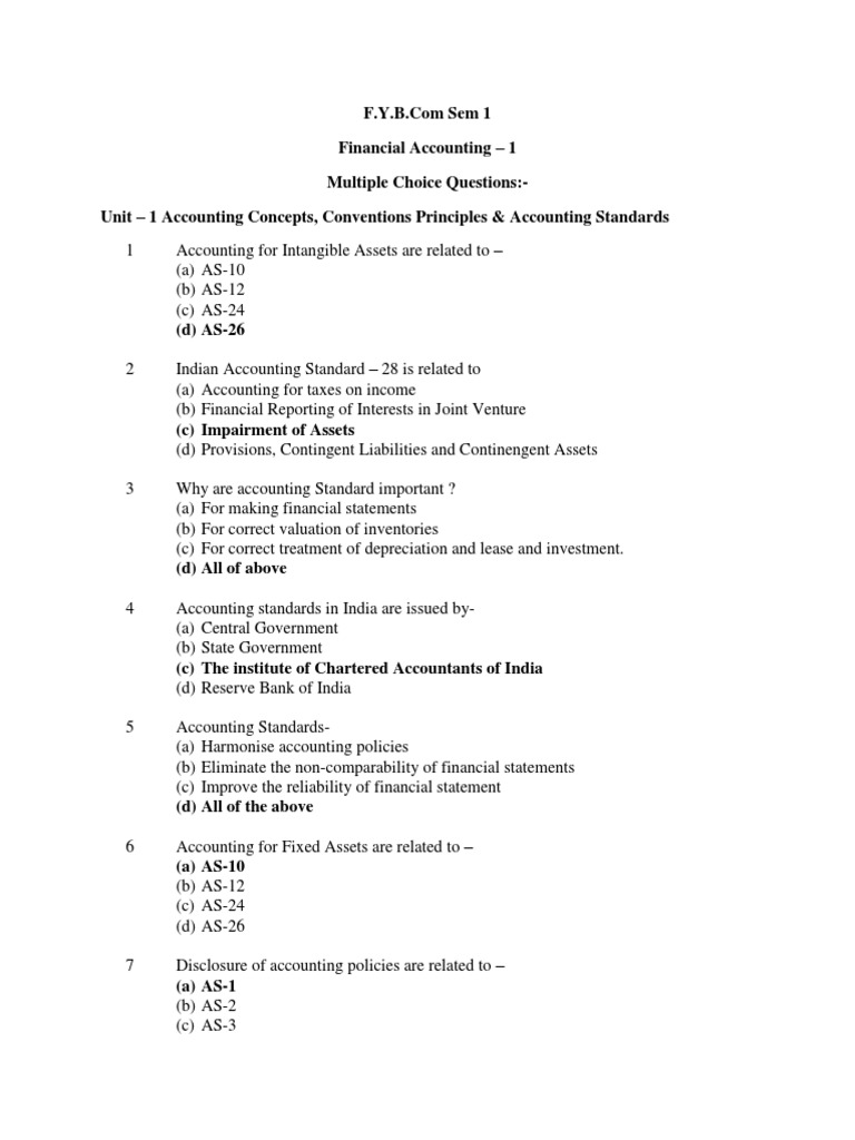 Financial Accounting MCQs for Sem 1 | PDF | Debits And Credits ...