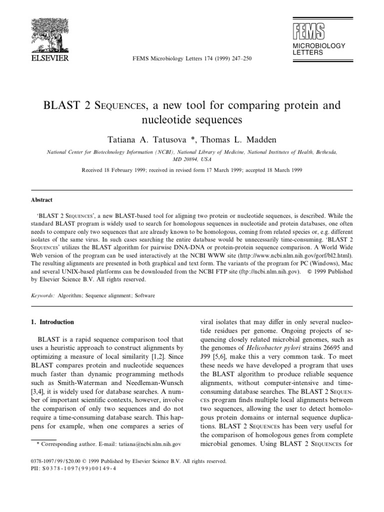 BLAST 2 SEQUENCES: Sequence Alignment Tool | PDF | Sequence Alignment ...