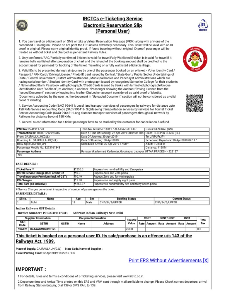 IRCTC e-Ticketing Service Guide | PDF | Identity Document | Ticket ...