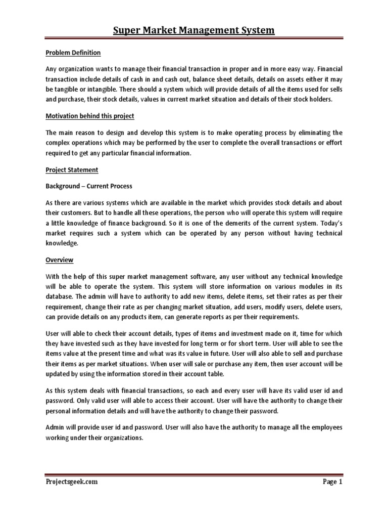 Supermarket Management System Overview | PDF | Microsoft Sql Server ...