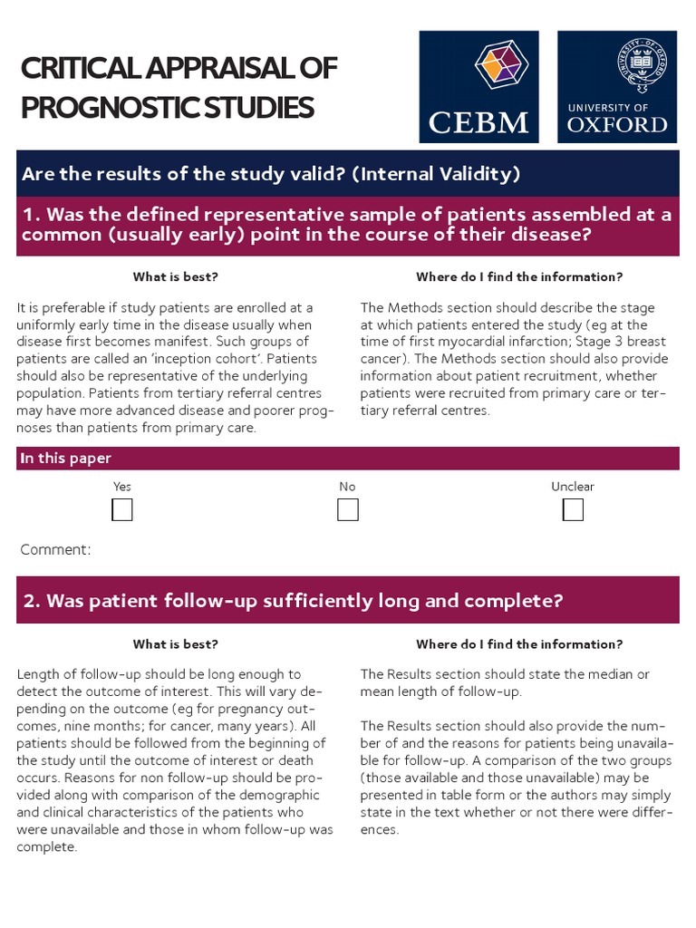 Critical Appraisal of Prognostic Studies | PDF | Prognosis | Confidence ...