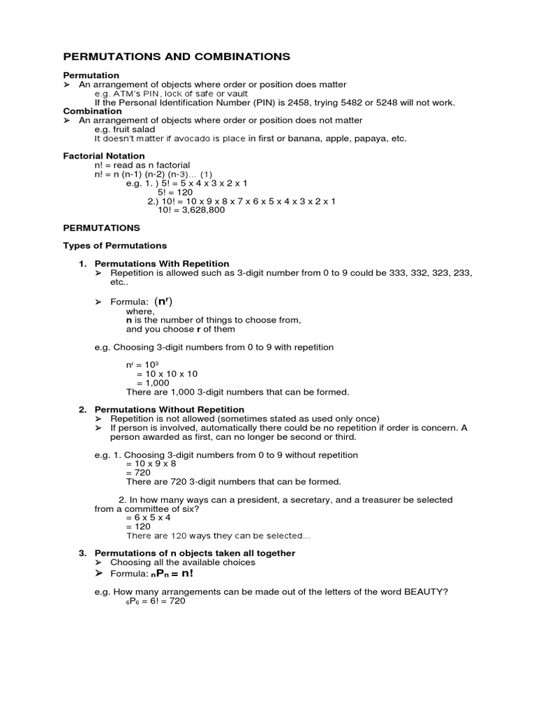 Permutations and Combinations Lecture | PDF | Permutation | Linguistics