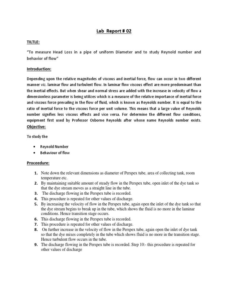 Reynold Number and Behavior of Flow | PDF | Reynolds Number | Fluid ...