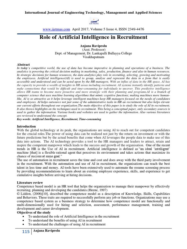 Role of Artificial Intelligence in Recruitment | PDF | Artificial ...