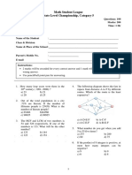 Math Student League State Level Championship Questions