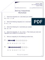 Solving Inequalities Worksheet: Email:info@youtheducationservices - Ca WWW - Youtheducationservices.ca