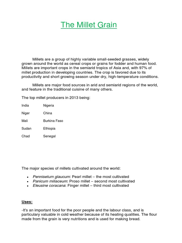 Finger Millet: Nutritional and Cultural Insights | PDF | Staple Foods ...