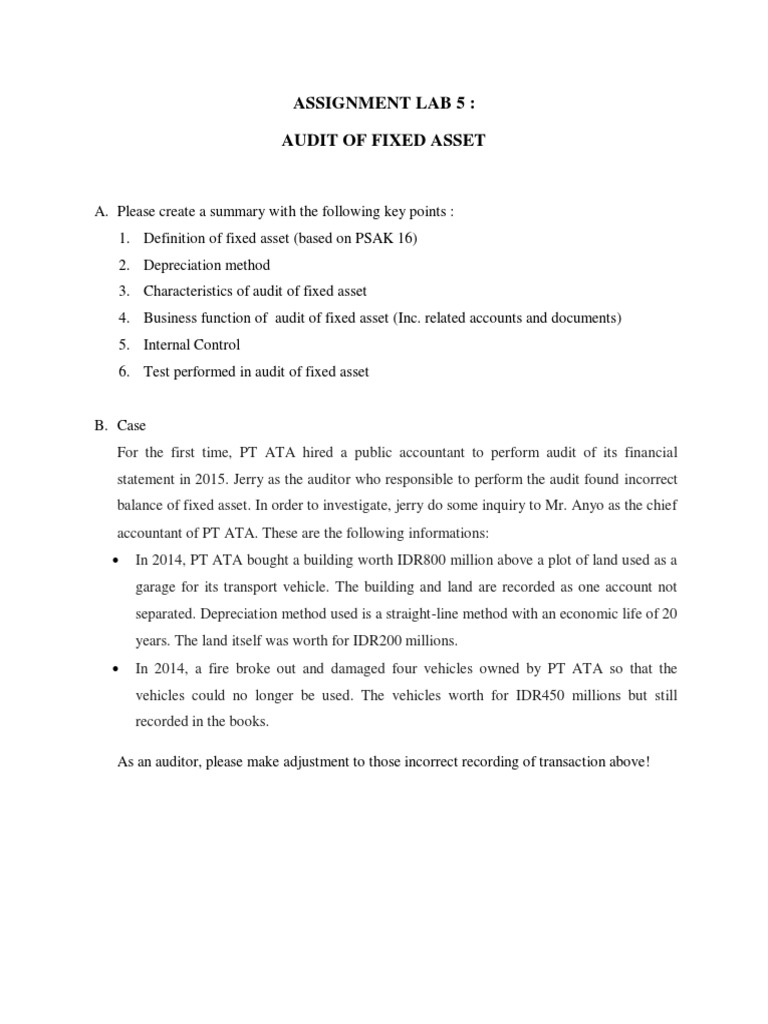 Fixed Asset Audit Assignment Guide | PDF
