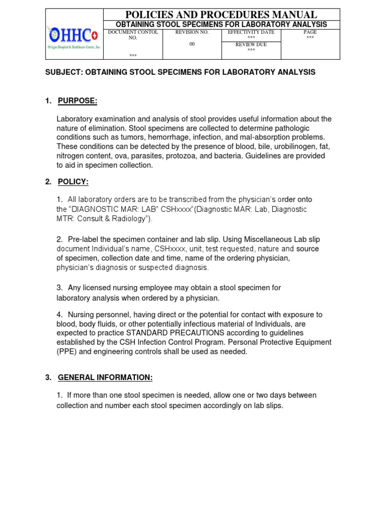 Ohhc Obtaining Stool Specimens For Laboratory Analysis | PDF | Human ...