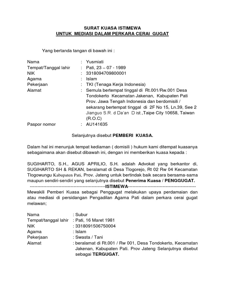 Surat Kuasa Yusmiati