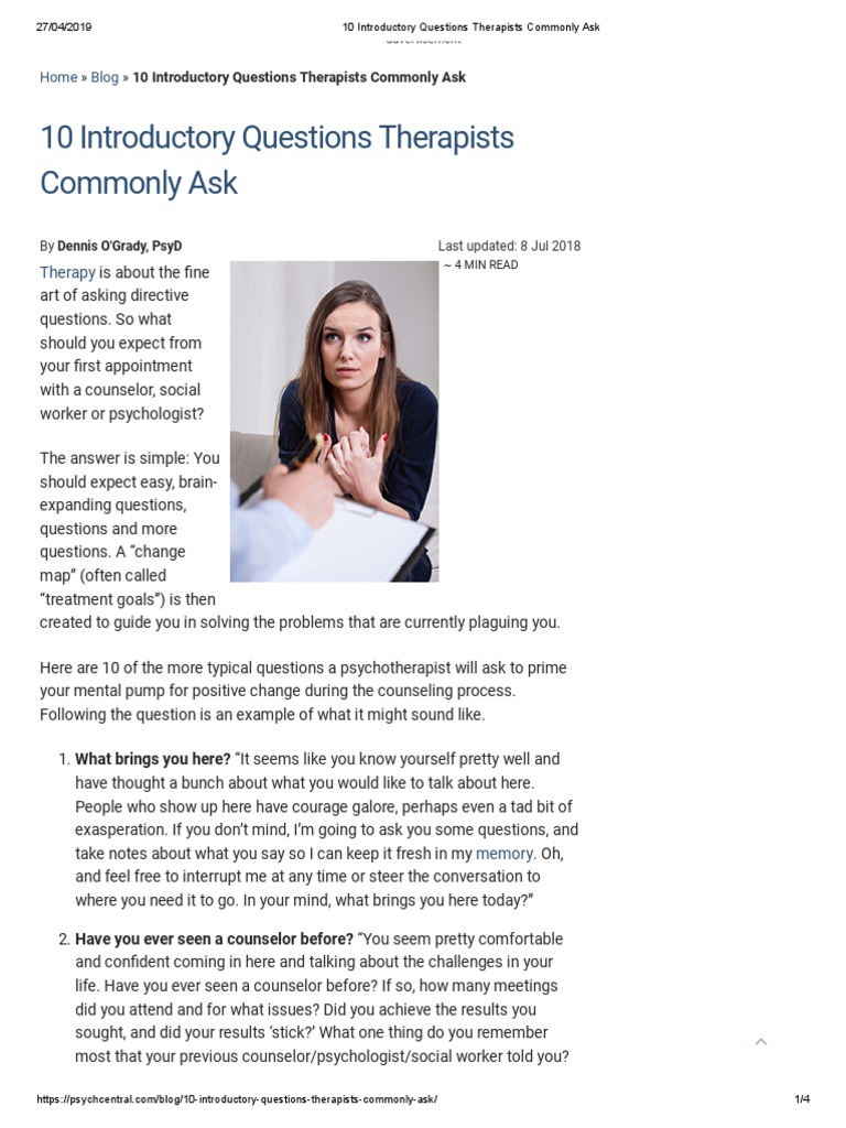 Introductory Therapy Questions Explained | PDF | Mood (Psychology ...