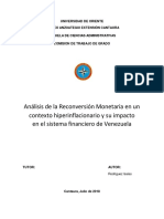 Análisis de La Reconversión Monetaria en Venezuela en Un Contexto Hiperinflacionario