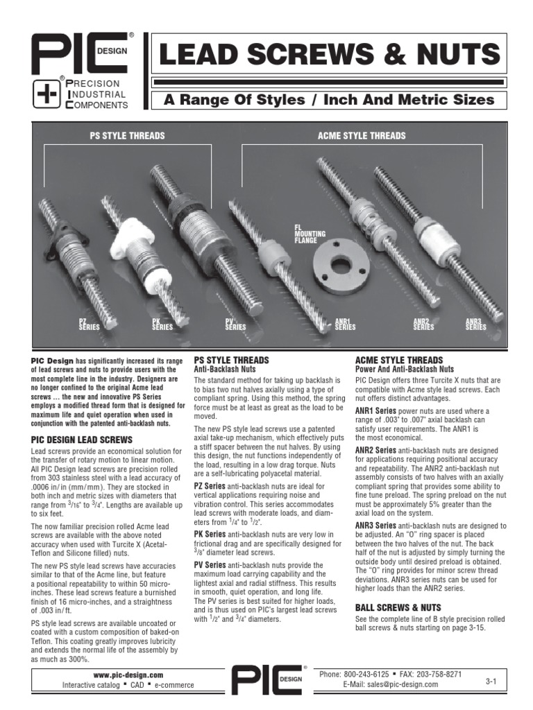 Lead Screws & Nuts: A Range of Styles / Inch and Metric Sizes | PDF ...