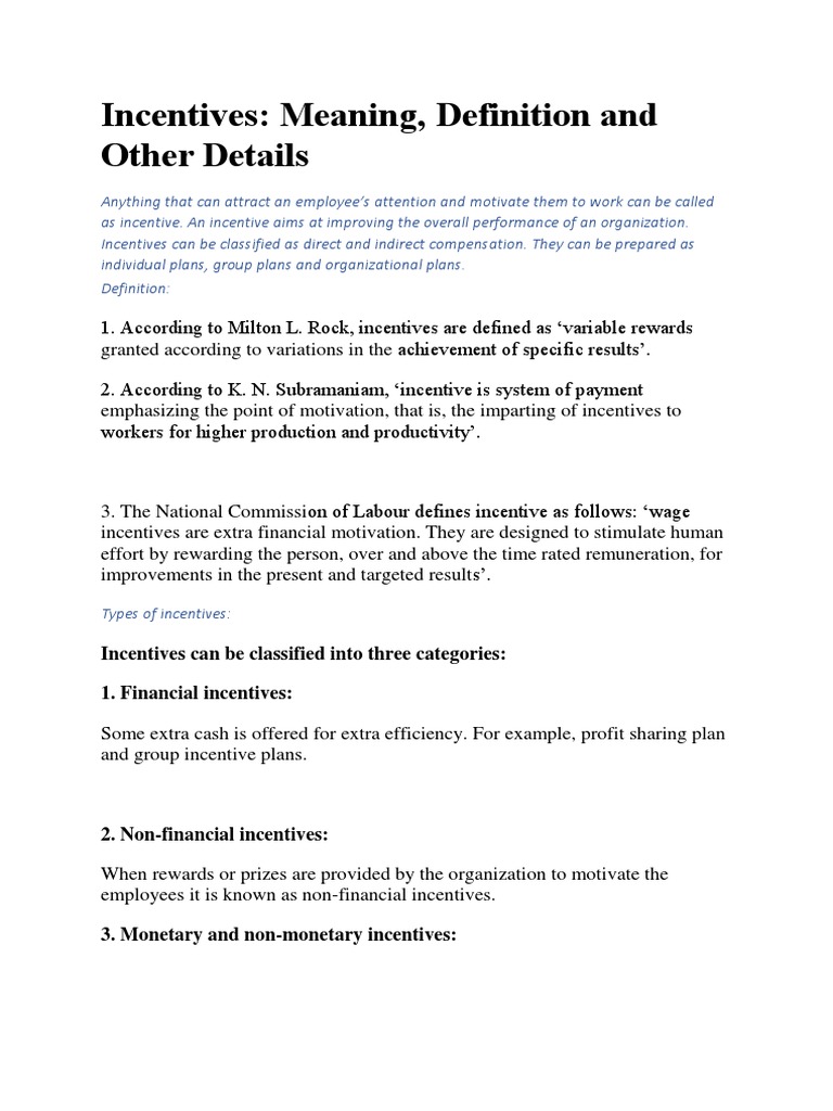 Understanding Incentives: Definitions & Types | PDF | Incentive ...