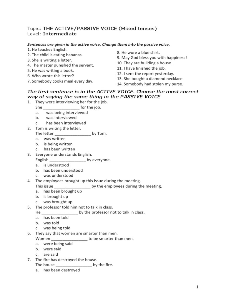 Passive Voice Practice for Learners | PDF | Language Arts & Discipline ...