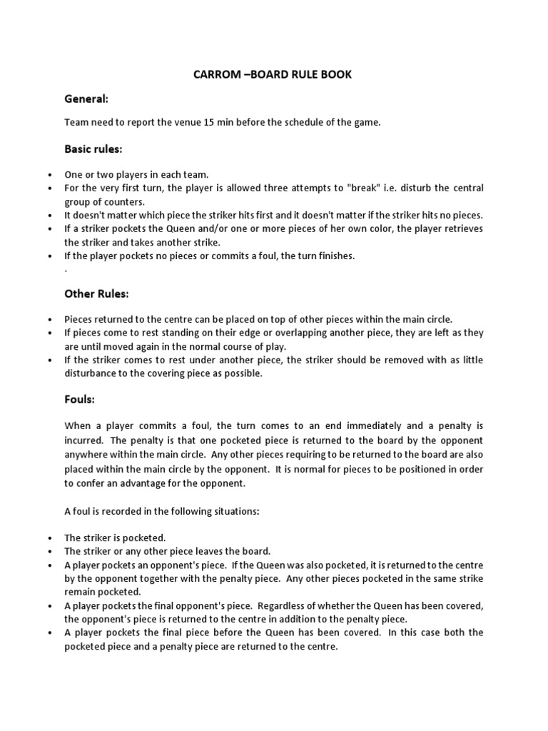 CARROM Rules Book PDF Athletic Sports Teams