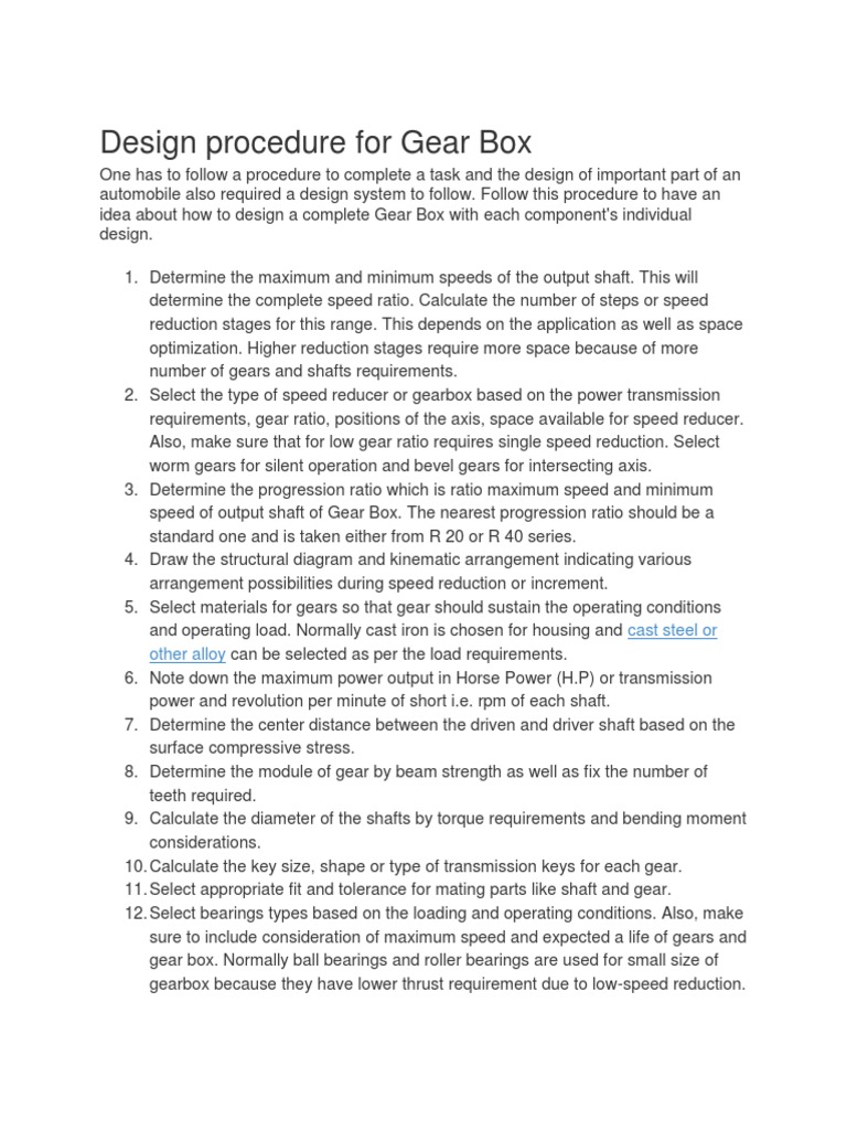 Design Procedure For Gear Box PDF Gear Transmission (Mechanics)