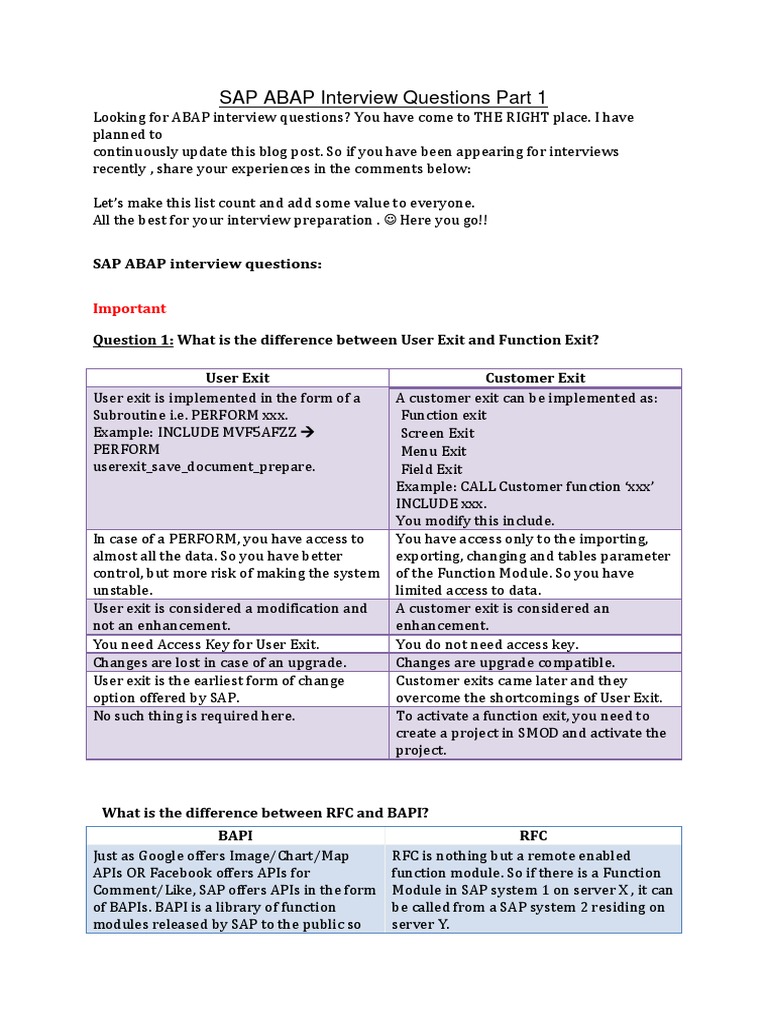 SAP ABAP Interview Questions Guide | PDF | Model–View–Controller ...