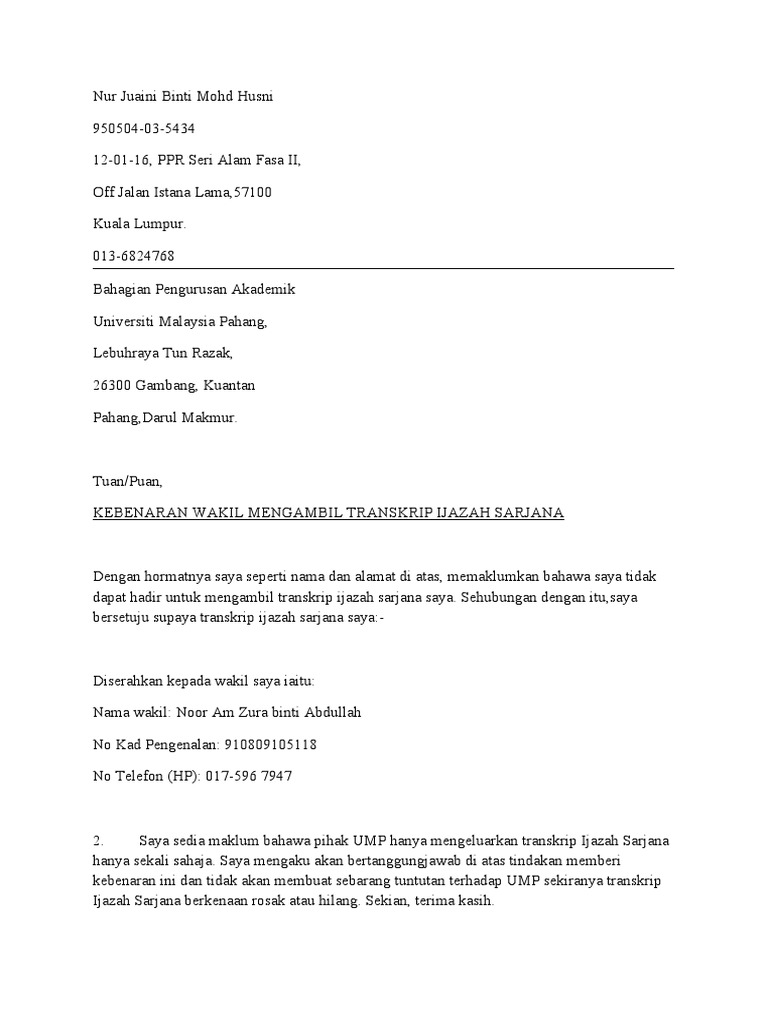 Surat Kebenaran Mengambil Transkrip Pdf