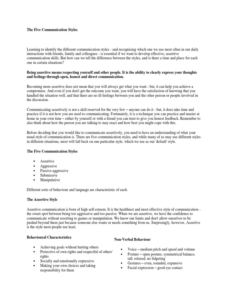 Understanding Five Communication Styles | PDF | Nonverbal Communication ...
