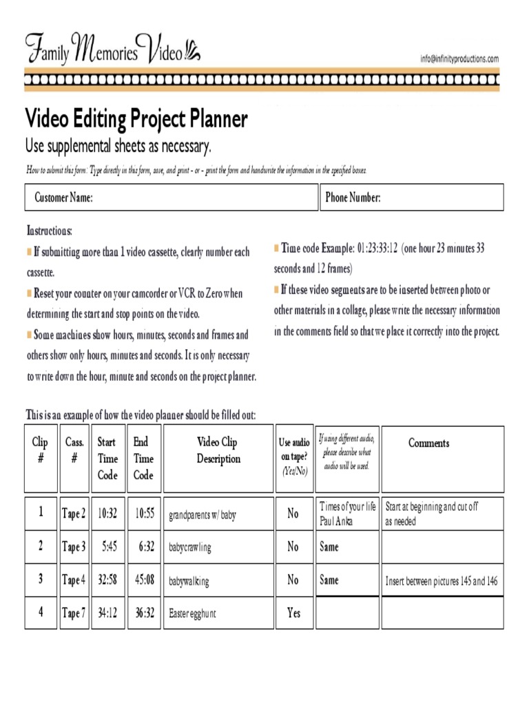 Video Editing Project Planner Template | PDF | Videotape | Sound ...