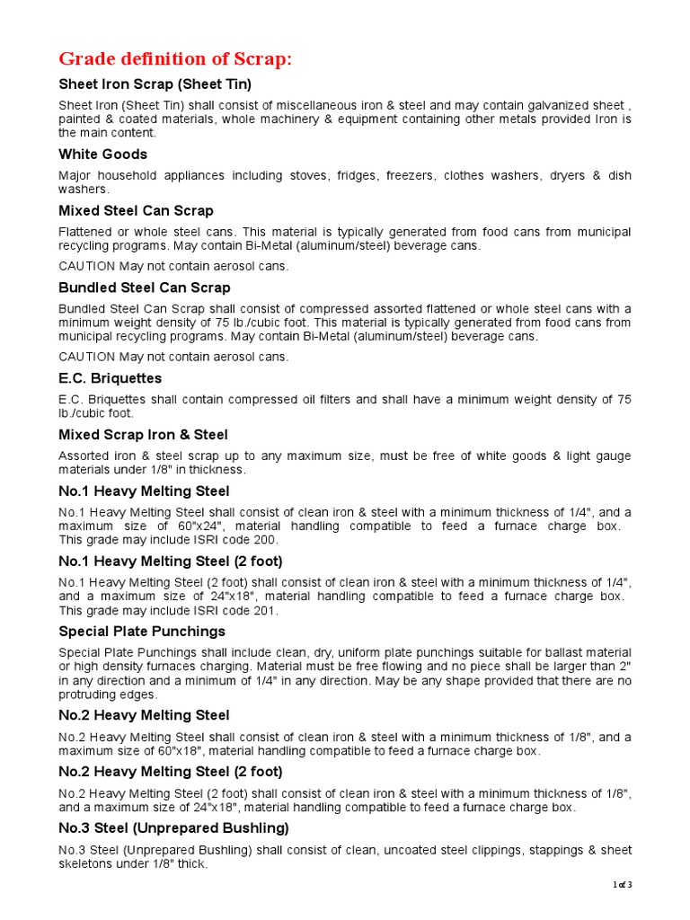 Grade Definition of Scrap.90125625 Scrap Cast Iron Free 30day