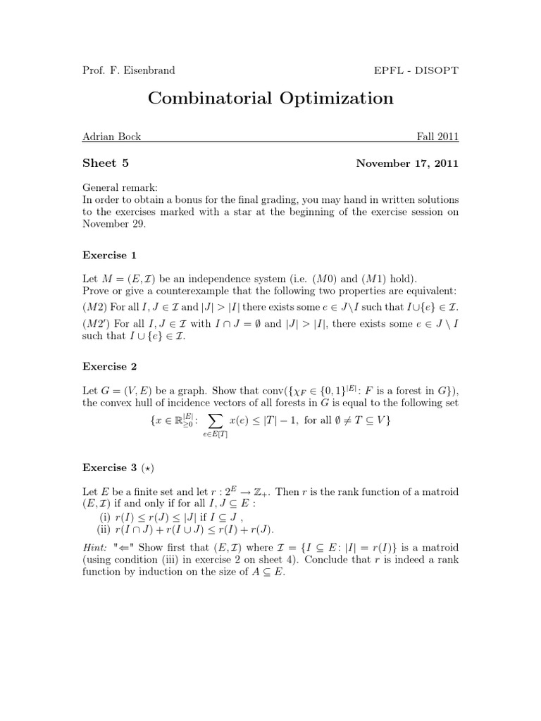 Combinatorial Optimization: Sheet 5 | PDF | Discrete Mathematics ...