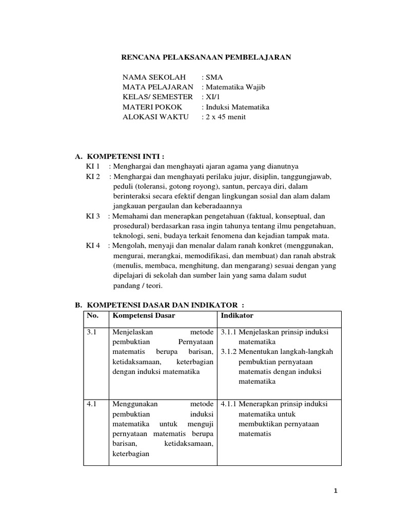 Rpp Induksi Matematika
