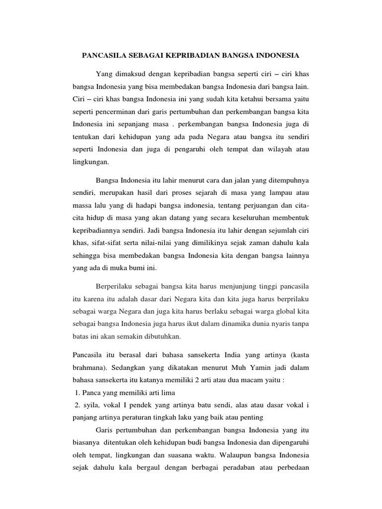 Pancasila Sebagai Kepribadian Bangsa Indonesia