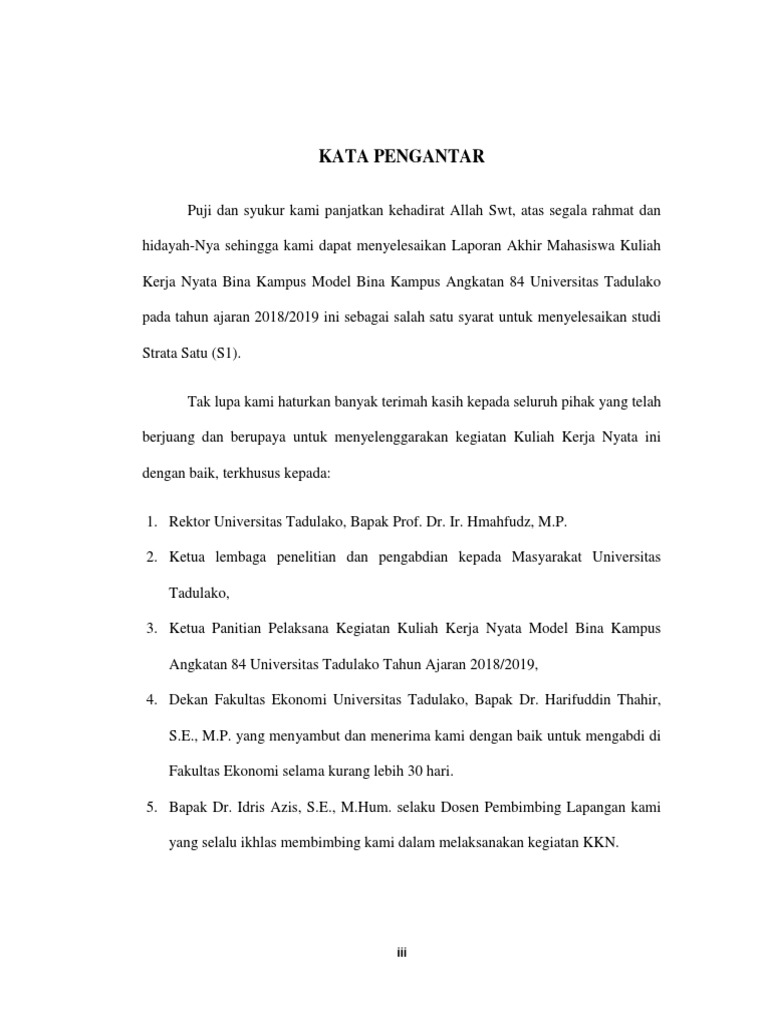 Contoh Kkn Kata Pengantar Laporan Dan Daftar Isi