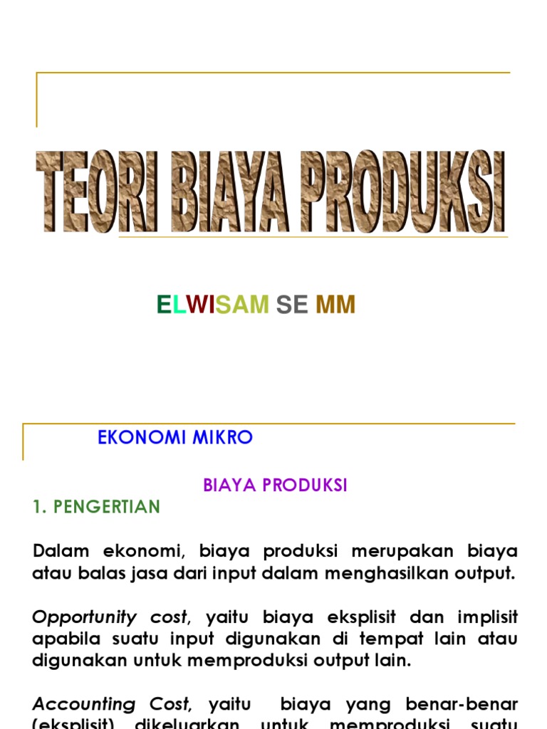 Teori Biaya Produksi