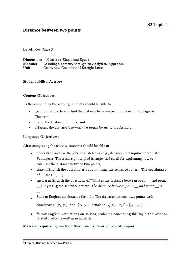 Distance Between Two Points Worksheet | PDF | Distance | Geometry