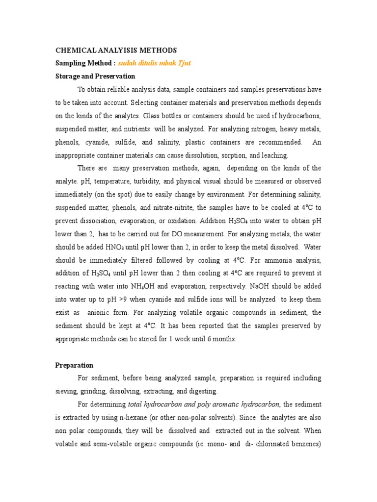 Chemical Analysis Methods for Water and Sediment | PDF | Solvent | Nitrate